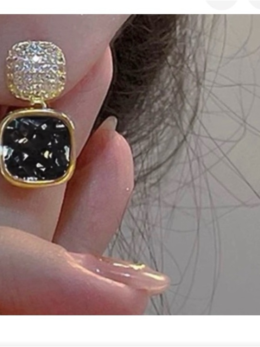 Gold Plated Black Crystal Drop Earrings with Pave Tops - Picture 2 of 4